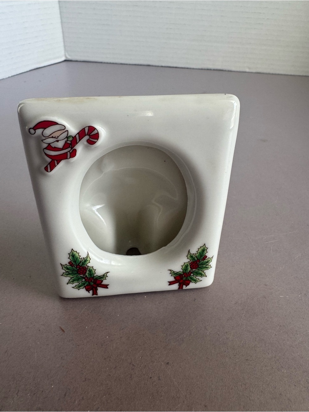 White Ceramic Christmas Frame with Santa and Holly